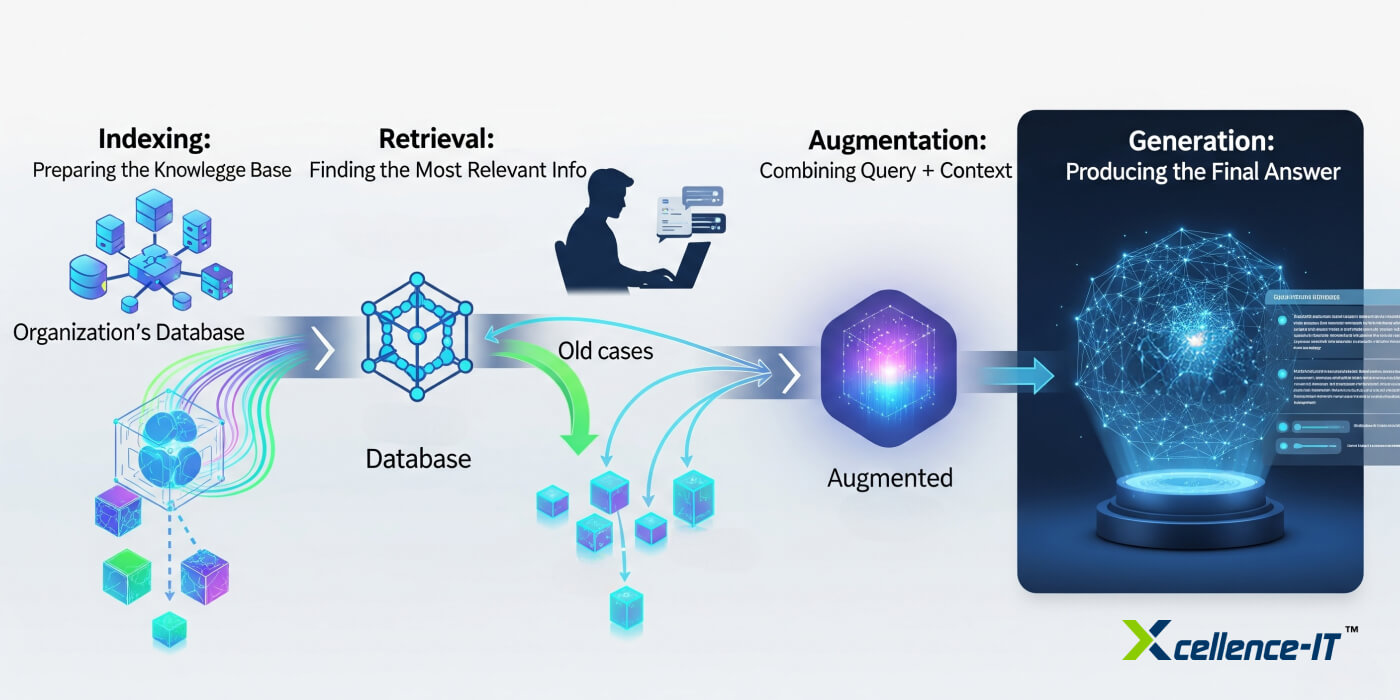Process flow of Retrieval-Augmented Generation in enterprise AI